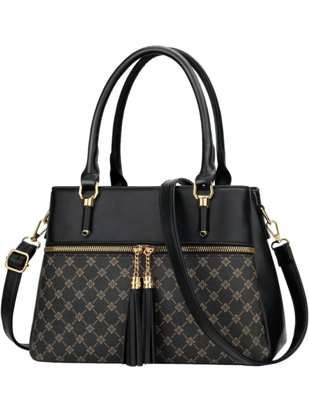 Stylish PU Leather Satchel Bag with Removable Strap, 3 Zippered Compartments